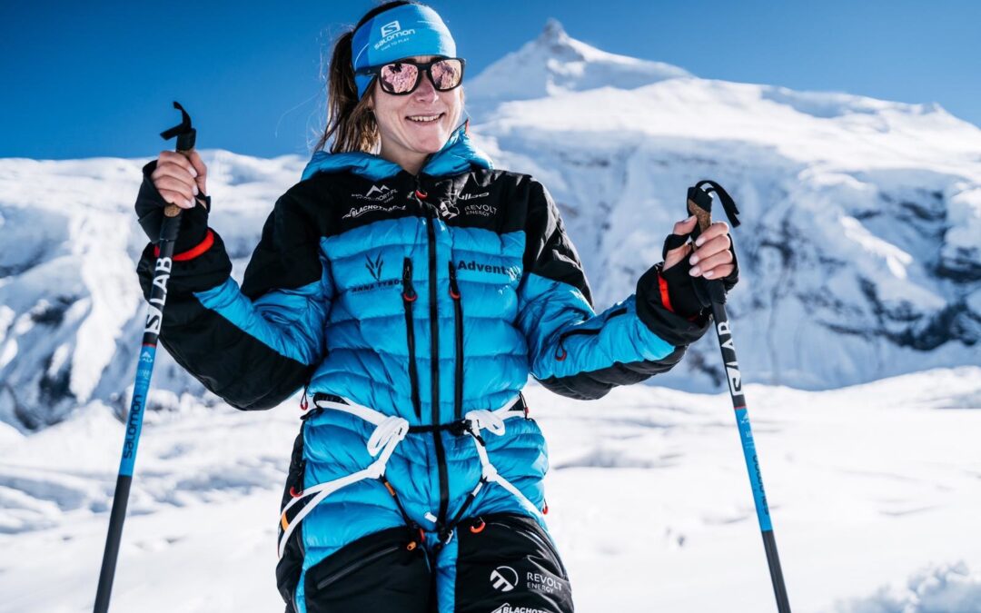 Pole becomes first woman to climb then ski down world’s eighth highest peak without oxygen
