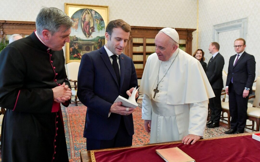 Questions in Poland after Macron hands pope book with Polish stamp