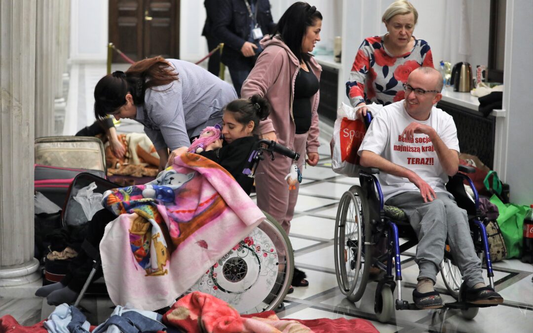 Disabled people begin protest in Polish parliament seeking rise in benefits to level of minimum wage