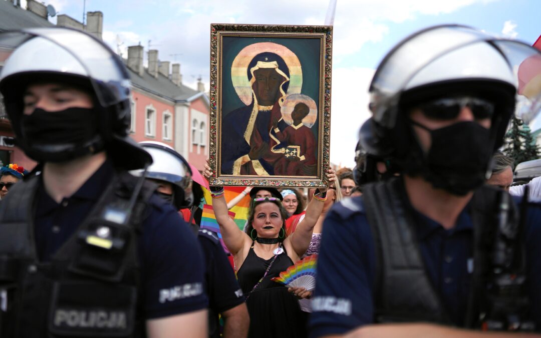Polish LGBT activists indicted for crime of offending religious feeling  with rainbow Virgin Mary image