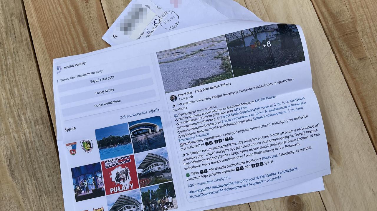 Mieszkaniec polskiego miasta, którego prezydent zablokował na Facebooku, otrzymuje pocztą wydruki swoich wpisów